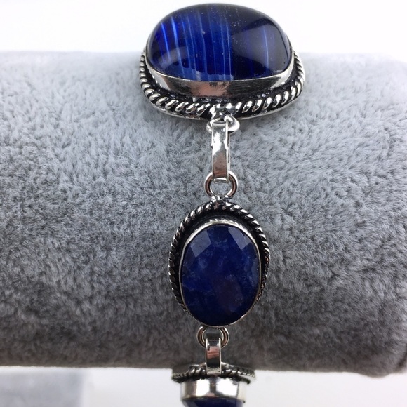 New Faceted Sapphire Crystal Stone & Dichroic Acrylic Silver Bracelet 7 - 7.5 - Picture 3 of 8